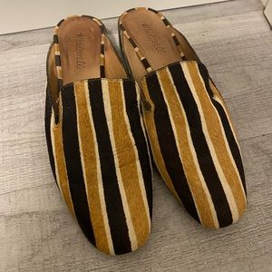 Madewell Neutral Stripe Calf Leather Willa Loafer Mules Sz. 9